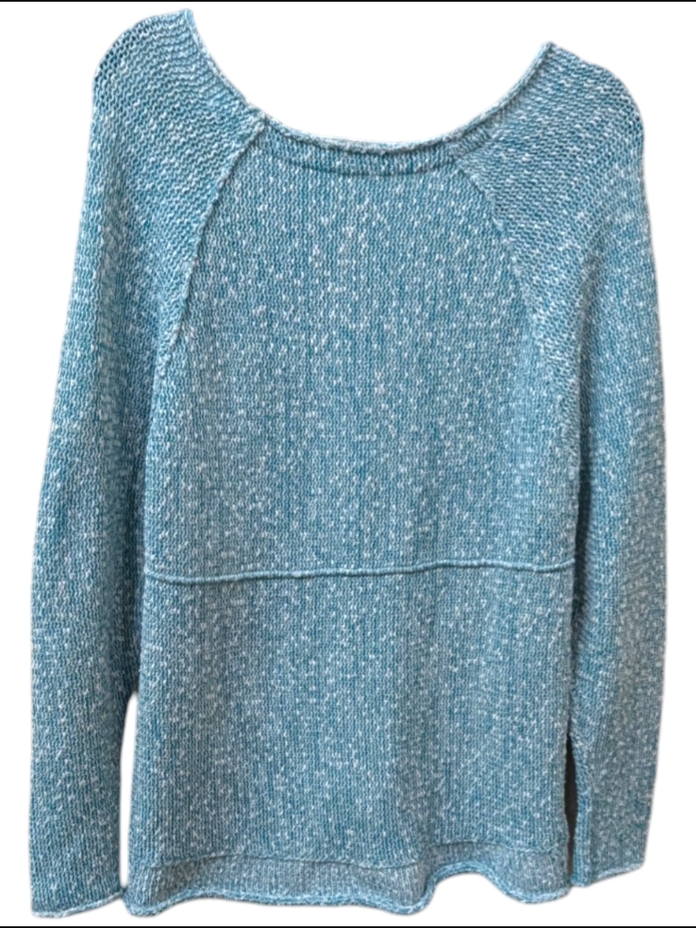 Free People Bright Lights Teal Aqua Blue Marled Scoop Neck Pullover (L) - Picture 2 of 8